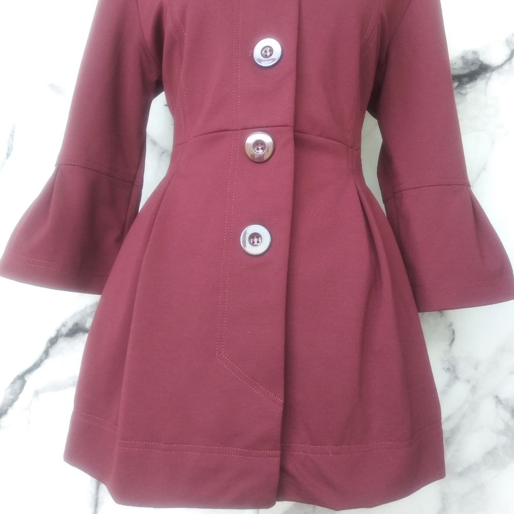 🆕Eden Court Button Up Peplum Pleated Pea Coat LG - Picture 3 of 8
